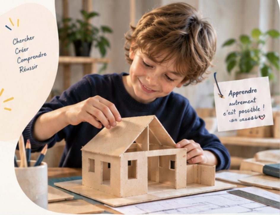 enfant r&eacute;lisant une maquette : chercher, comprendre, cr&eacute;er, r&eacute;ussir