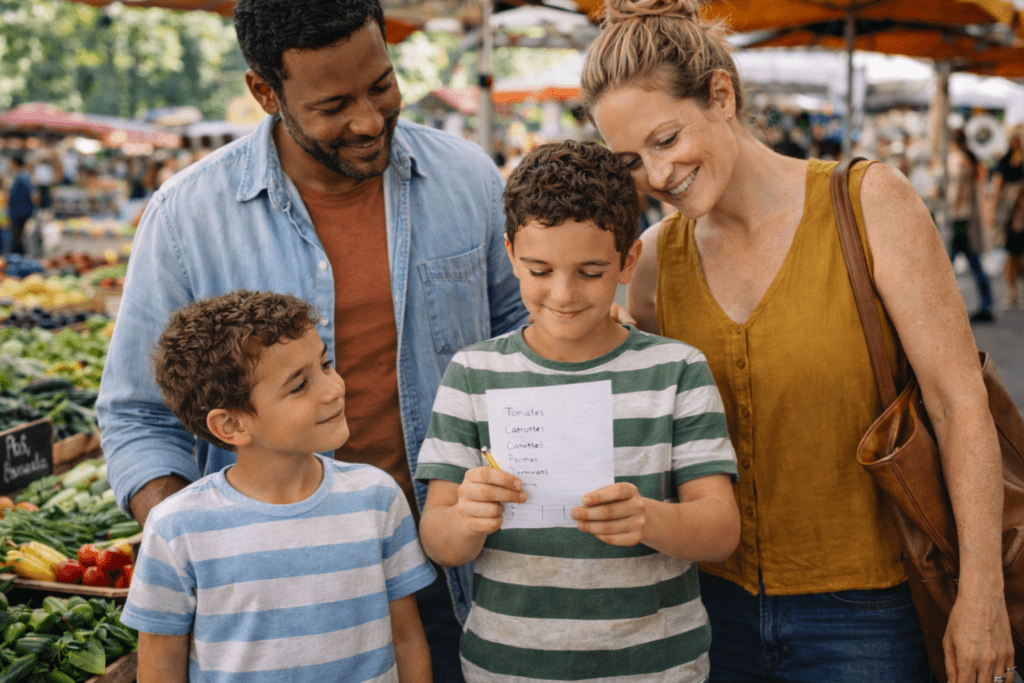 Parents sur le march&eacute; renfor&ccedil;ant les apprentissages scolaires